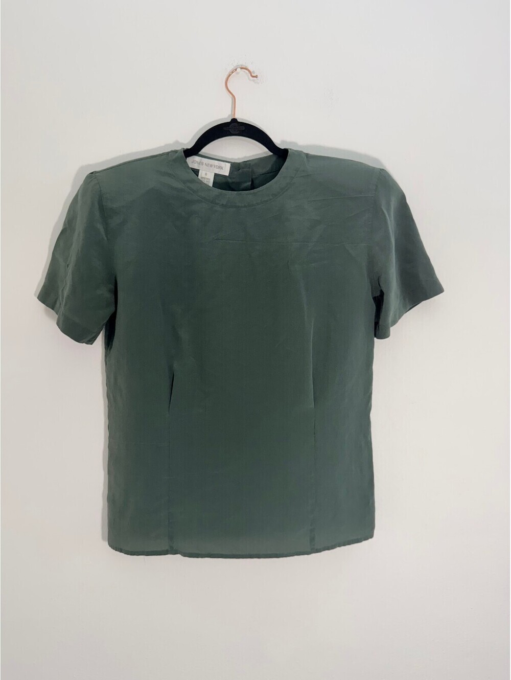 Jones New York 100% Silk Green Short Sleeve Blouse Top Size 6 Career Minimalist